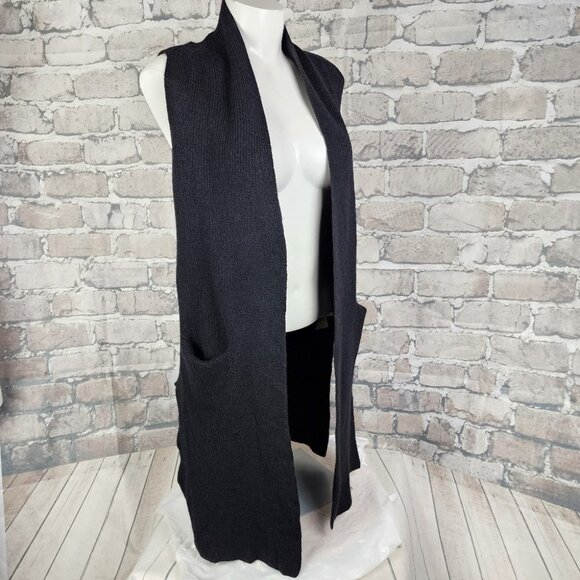 Aritzia Wilfred Olivie Merino Wool Open Front Maxi Vest Black Size Small - Picture 5 of 12